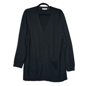 Calvin Klein V-Neck Cardigan Black Speckled Size XL Ribbed